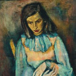 Jula in Turquoise Dress 31 1/2 x 23 1/2 ca. 1930